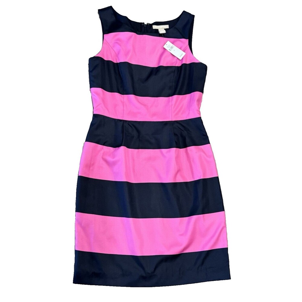 NWT Women's BANANA REPUBLIC Pink & Navy Rugby Stripe Sheath Dress Size 4 NEW